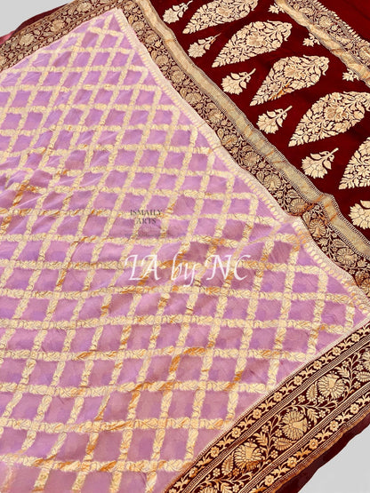 Amaranth Banarasi Pure Khaddi Georgette Saree