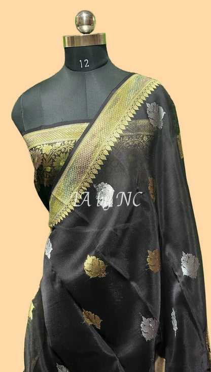 Black Banarasi Pure Kora Organza Kadwa Saree