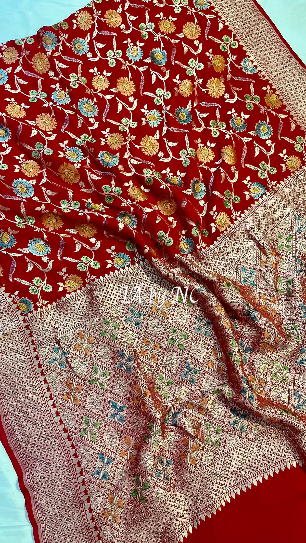 Crimson Banarasi Pure Khaddi Georgette Saree