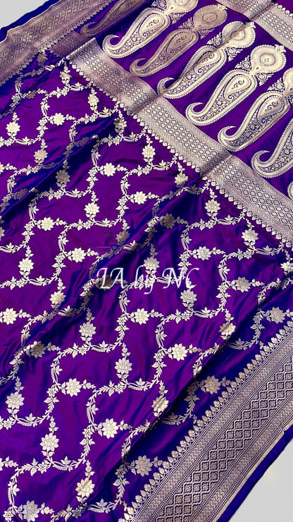 Grape Banarasi Pure Katan Silk Pattu Saree