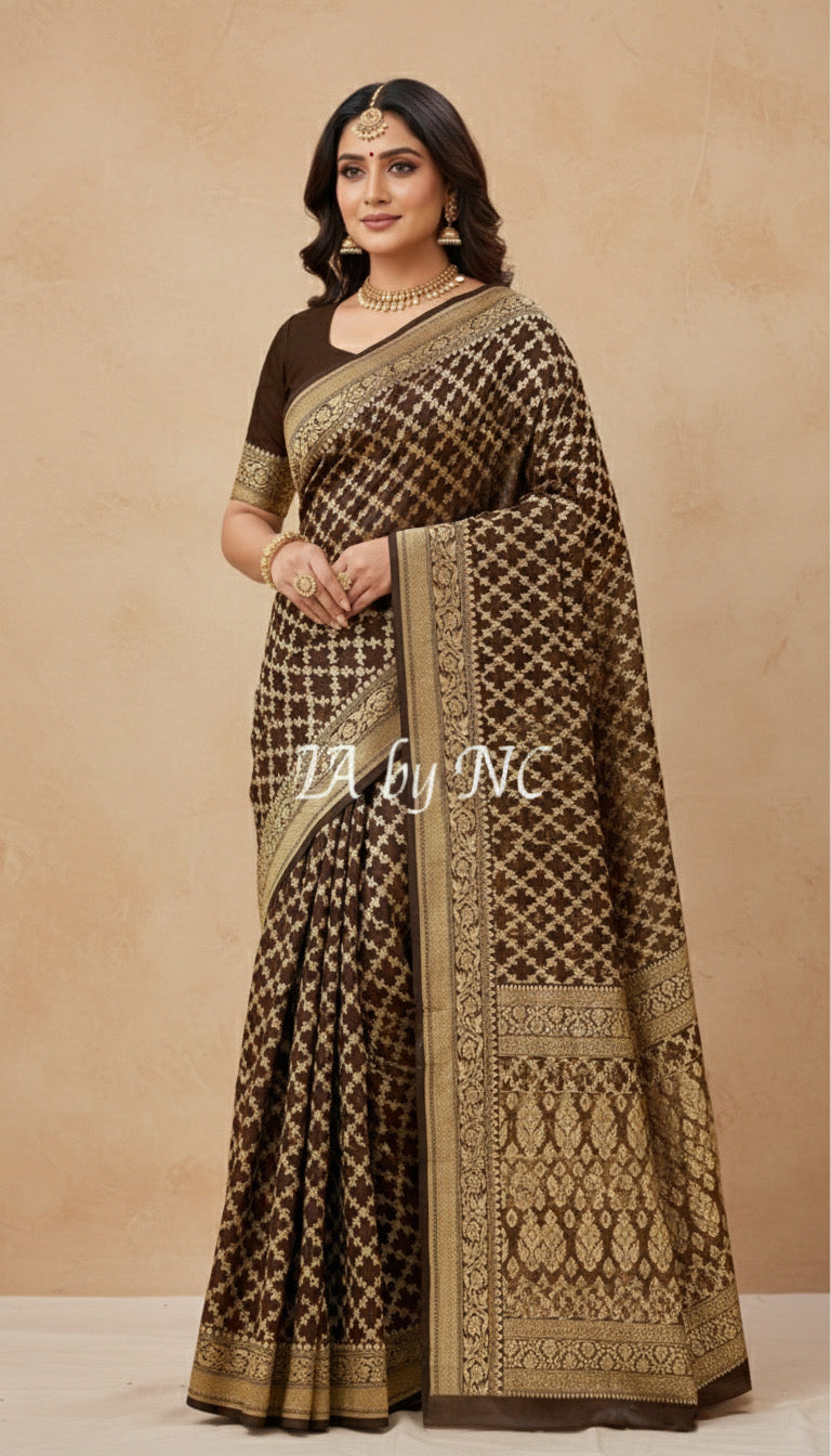 Walnut Banarasi Pure Khaddi Georgette Saree