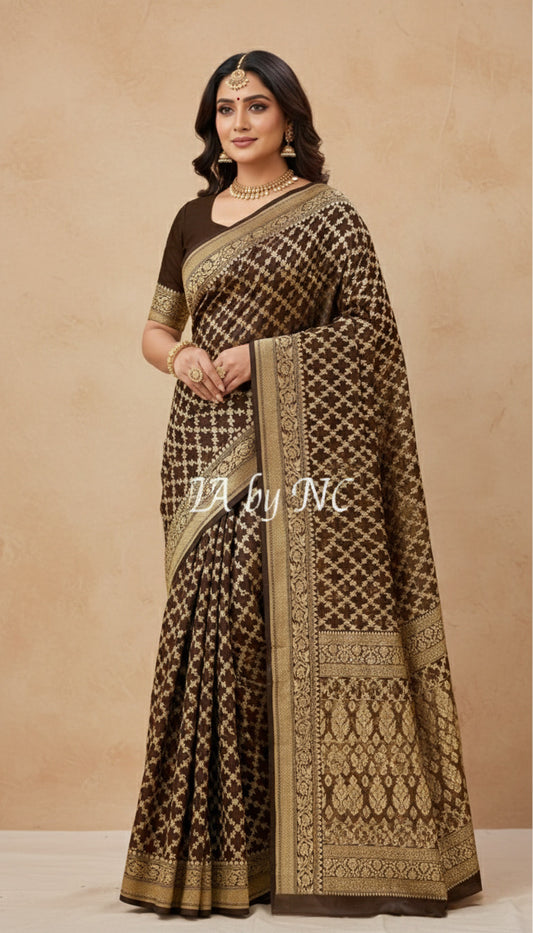 Walnut Banarasi Pure Khaddi Georgette Saree
