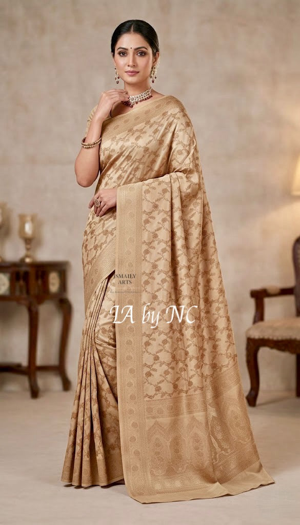 Beige Banarasi Mashru Katan Silk Saree