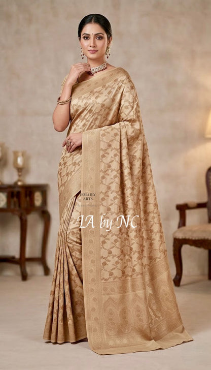 Beige Banarasi Mashru Katan Silk Saree