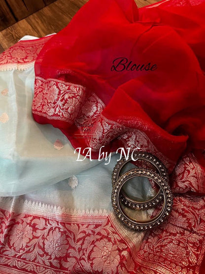 Pearl Banarasi Pure Khaddi Georgette Kadwa Saree