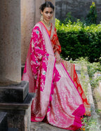 Magenta Banarasi Pure Khaddi Georgette Meenakari Dupatta