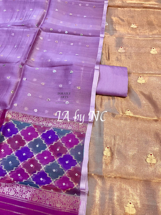 Amethyst Banarasi Pure Organza Tissue Kadwa Dress Materials
