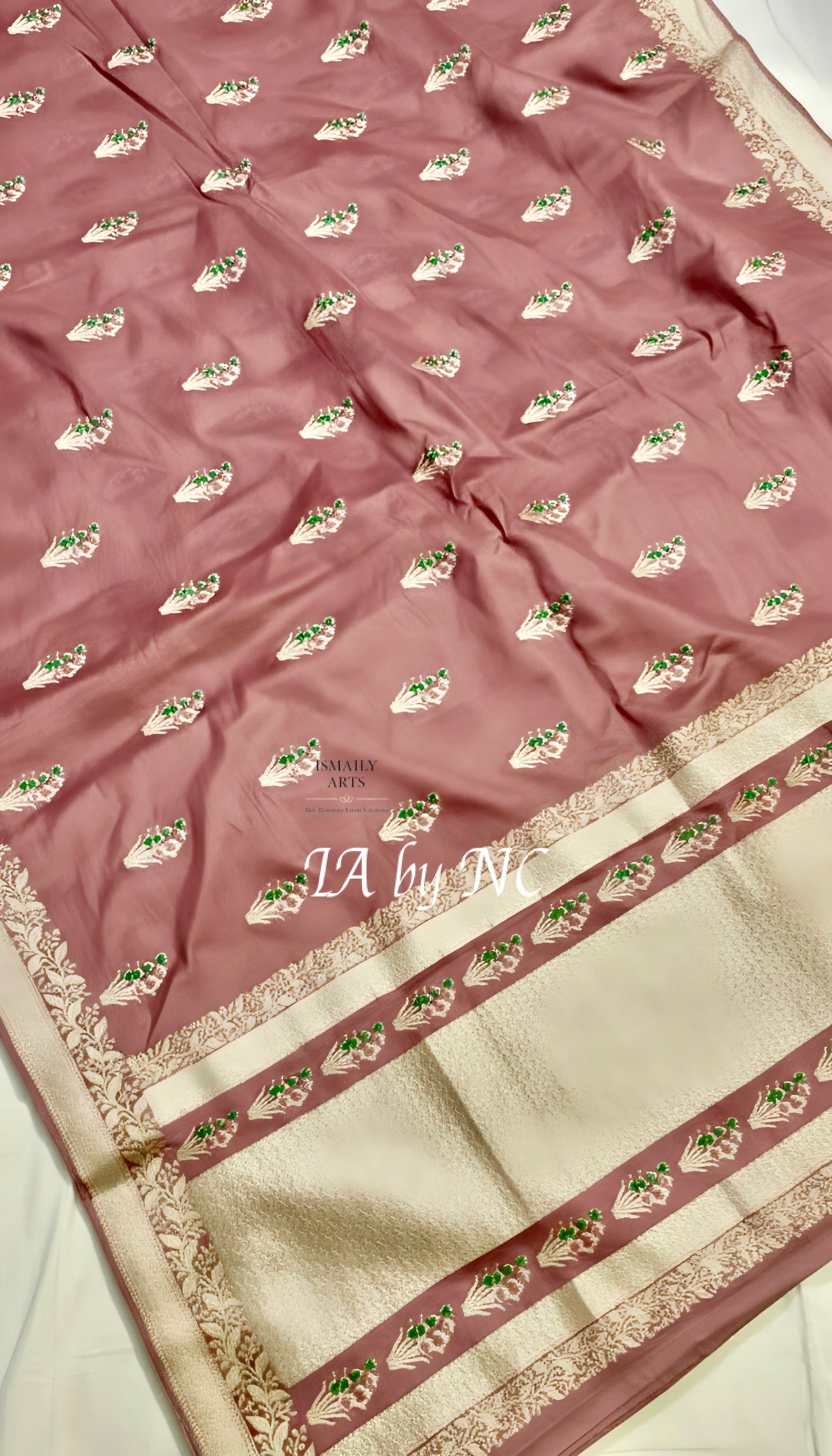Salmon Banarasi Mashru Katan Silk Meenakari Saree