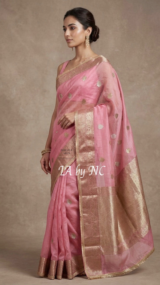 French Banarasi Pure Kora Organza Kadwa Saree