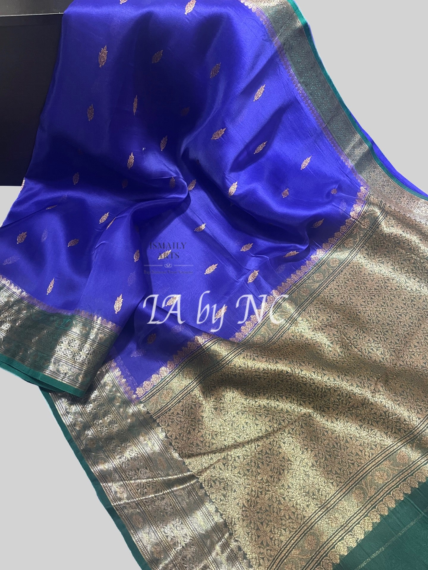 Indigo Banarasi Pure Kora Silk Kadwa Saree