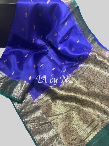 Indigo Banarasi Pure Kora Silk Kadwa Saree