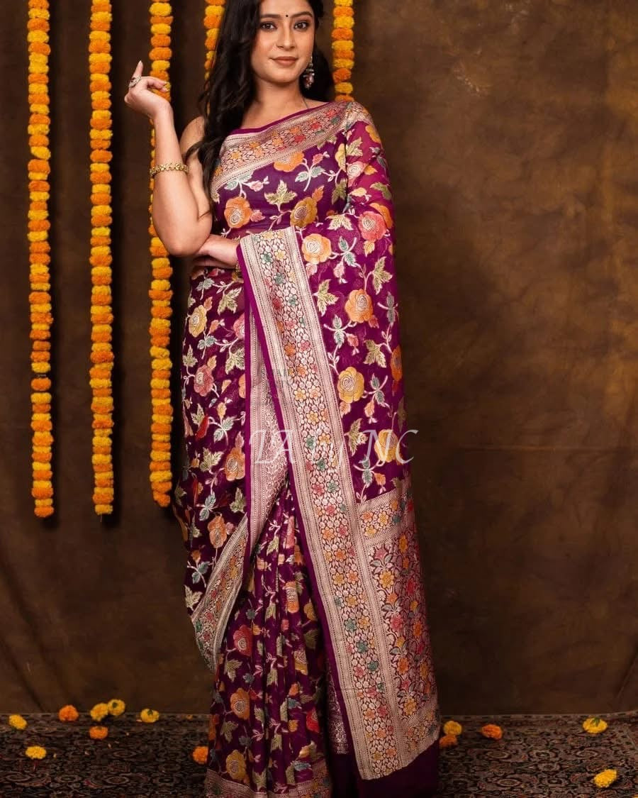 Byzantine Banarasi Pure Khaddi Georgette Saree