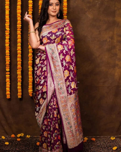 Byzantine Banarasi Pure Khaddi Georgette Saree