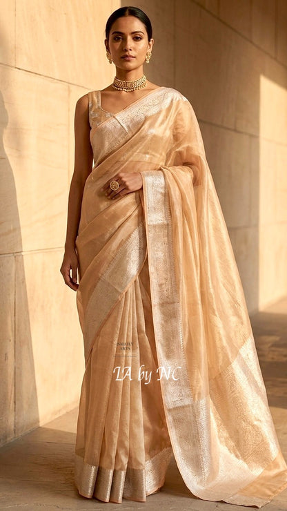 Ochre Banarasi Pure Tissue Silk Saree