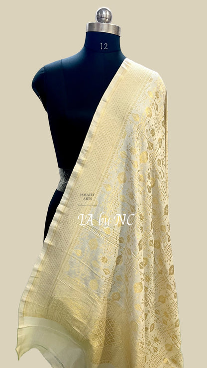 Beige Banarasi Pure Munga Silk Dupatta