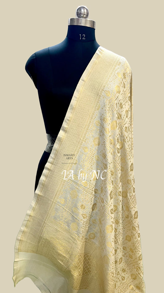 Beige Banarasi Pure Munga Silk Dupatta