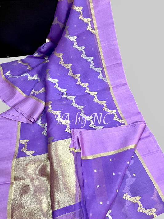 Grape Banarasi Pure Kora Organza Kadwa Saree