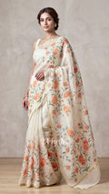 Beige Banarasi Pure Kora Organza Saree