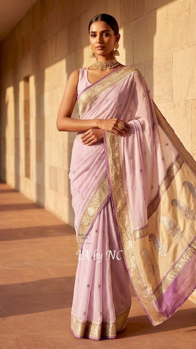 Carnation Banarasi Pure Khaddi Georgette Kadwa Saree