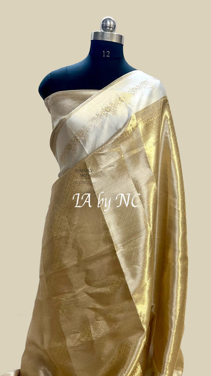 Offwhite Banarasi Pure Tissue Silk Brocade Saree
