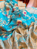 Azure Banarasi Pure Khaddi Georgette Meenakari Saree