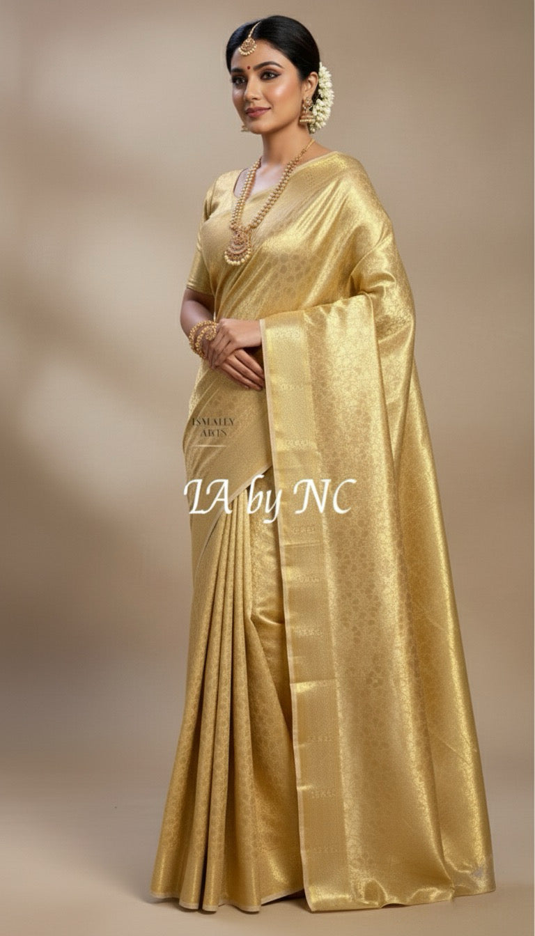 Beige Banarasi Pure Tissue Silk Brocade Saree