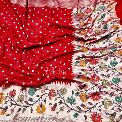 Crimson Banarasi Pure Khaddi Tussar  Georgette Paithani Saree