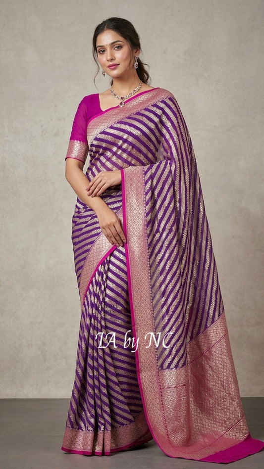 Grape Banarasi Pure Khaddi Georgette Saree