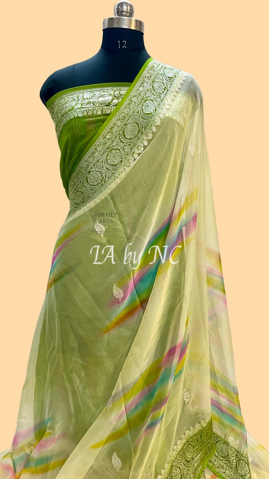 Olive Banarasi Pure Khaddi Georgette Kadwa Saree