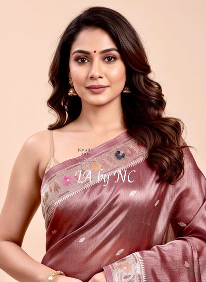 Burgundy Banarasi Pure Tissue Silk Designer Saree