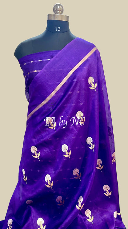 Grape Banarasi Pure Kora Silk Saree