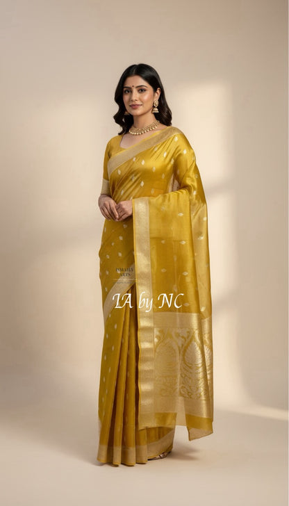 Goldenrod Banarasi Pure Tissue Silk Sona Rupa Kadwa Saree