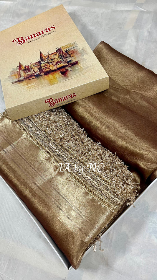 Walnut Banarasi Pure Tissue Silk Saree
