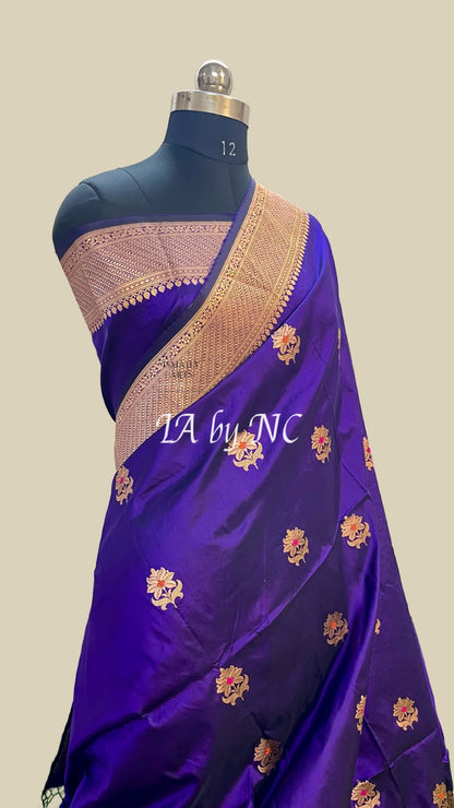 Grape Banarasi Pure Katan Silk Kadwa Meenakari Saree