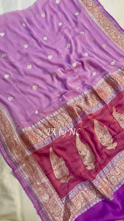 Orchid Banarasi Pure Khaddi Georgette Kadwa Saree