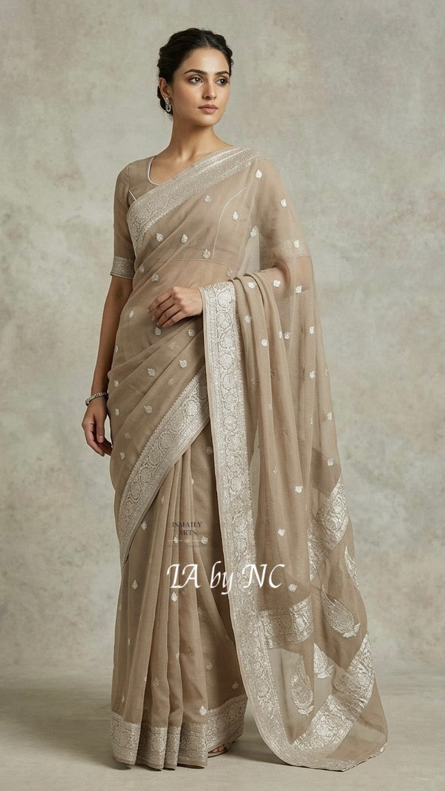 Tan Banarasi Pure Khaddi Georgette Kadwa Saree