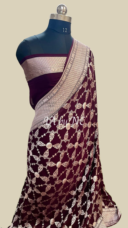 Umber Banarasi Pure Khaddi Georgette Saree