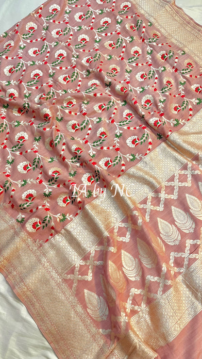 Flamingo Banarasi Pure Munga Silk Saree