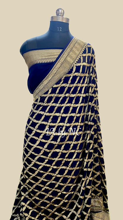 Black Banarasi Pure Khaddi Georgette Saree