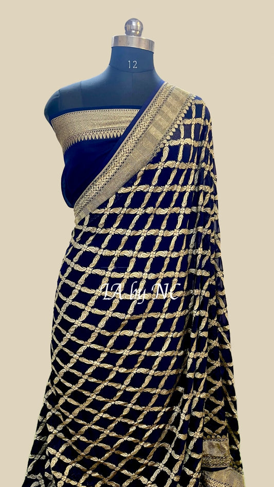 Black Banarasi Pure Khaddi Georgette Saree