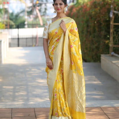 Bumblebee Banarasi Pure Khaddi Georgette Meenakari Saree