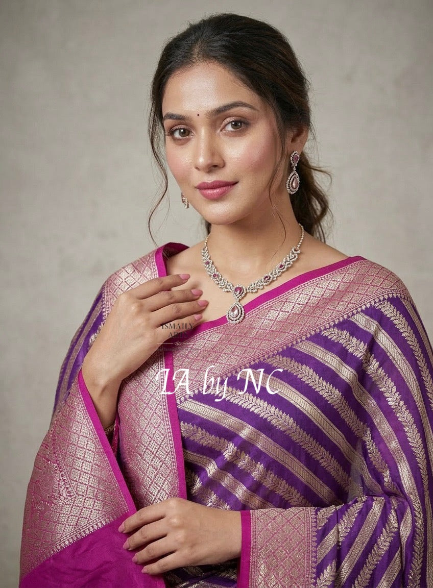 Grape Banarasi Pure Khaddi Georgette Saree