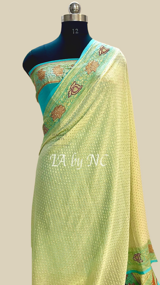 Cream Banarasi Pure Khaddi Georgette Saree