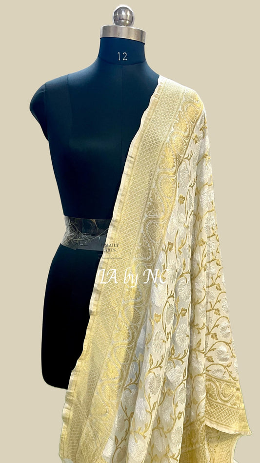 Offwhite Banarasi Pure Khaddi Georgette Dupatta
