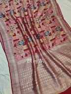 Carmine Banarasi Pure Khaddi Tussar Georgette Meenakari Saree
