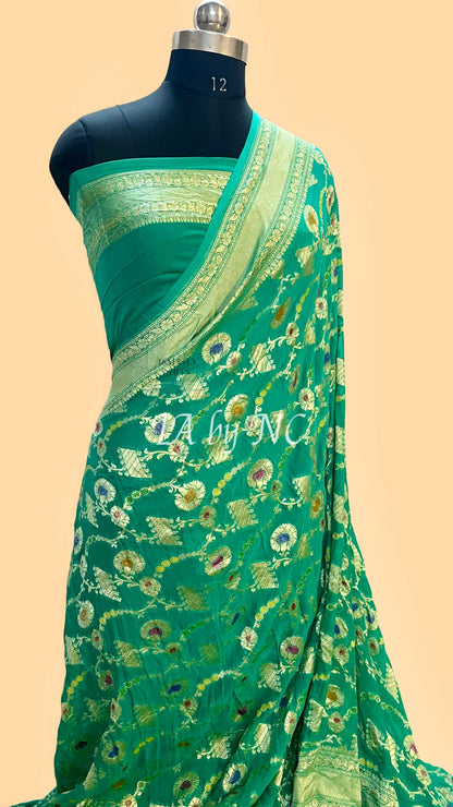 Teal Banarasi Pure Khaddi Georgette Saree