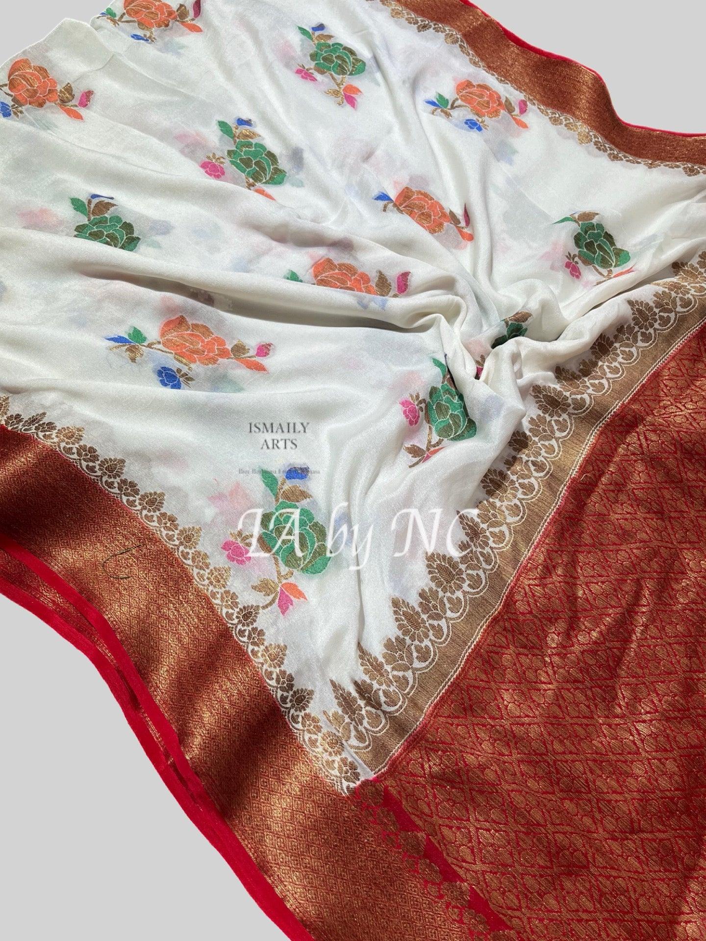 White Banarasi Pure Chiffon Georgette Saree
