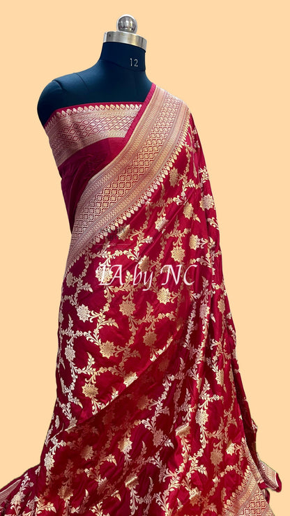 Carmine Banarasi Pure Katan Silk Pattu Saree