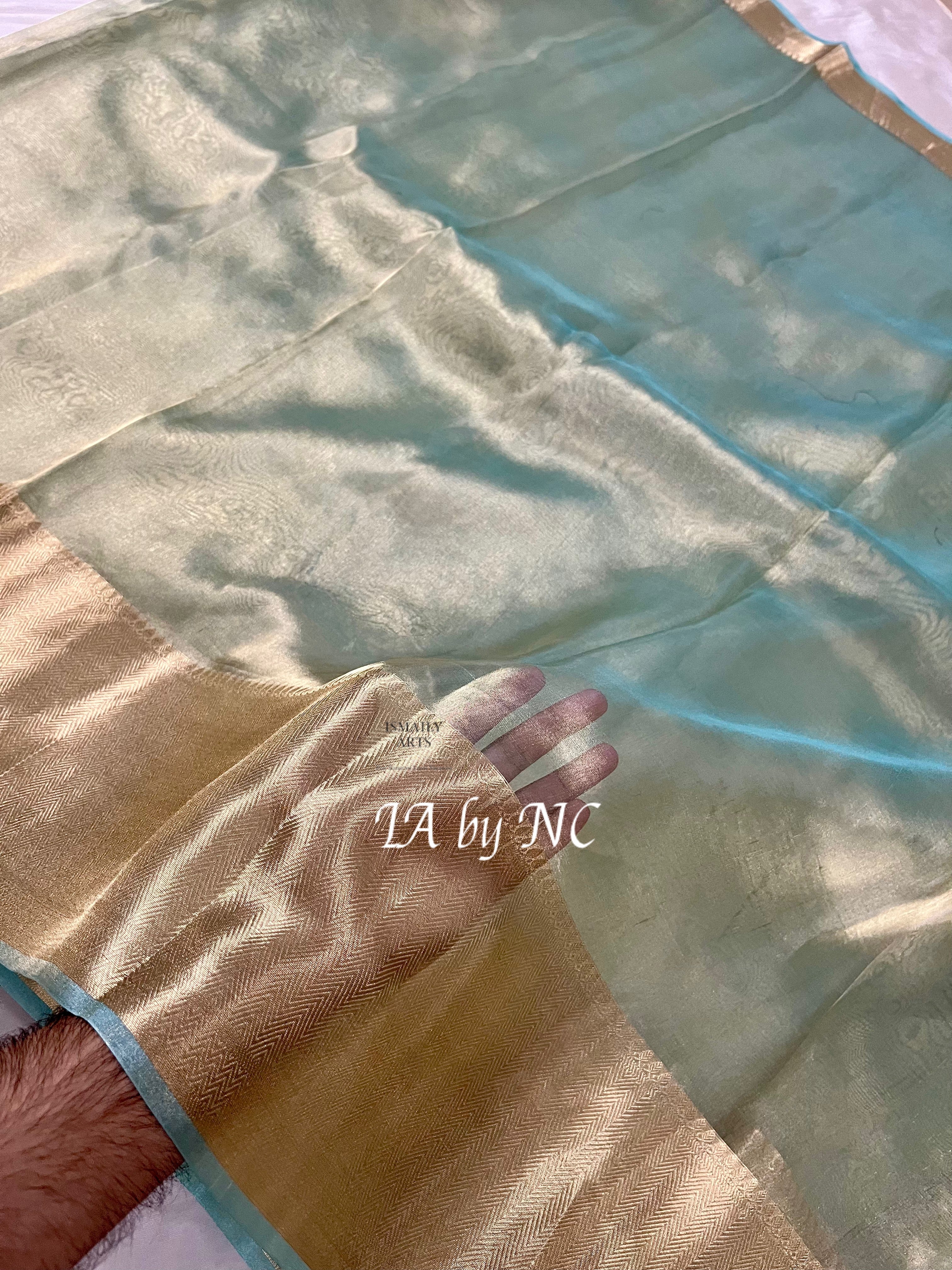 Turquoise Banarasi Pure Tissue Silk Saree