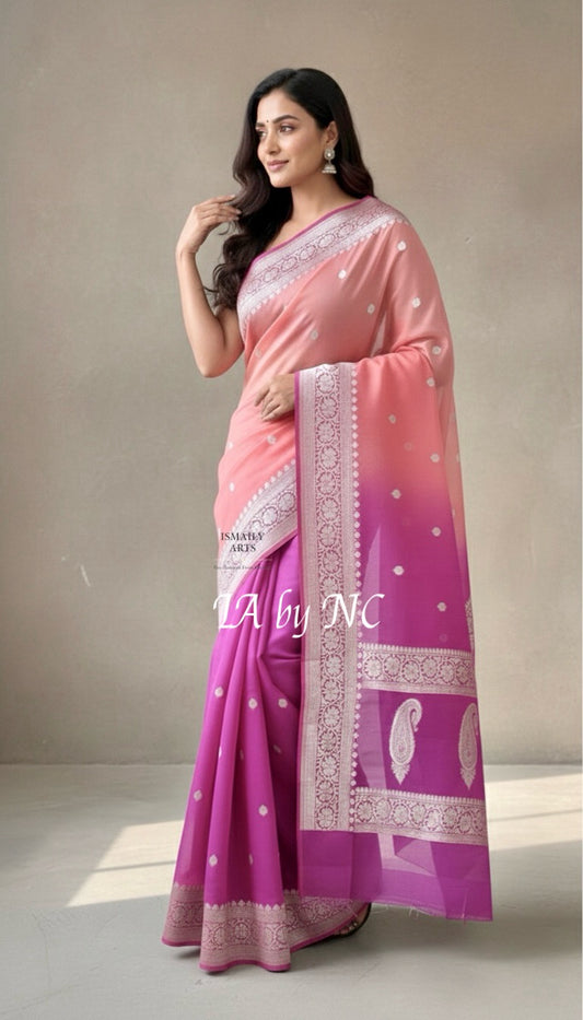 Rani Banarasi Pure Khaddi Georgette Kadwa Saree